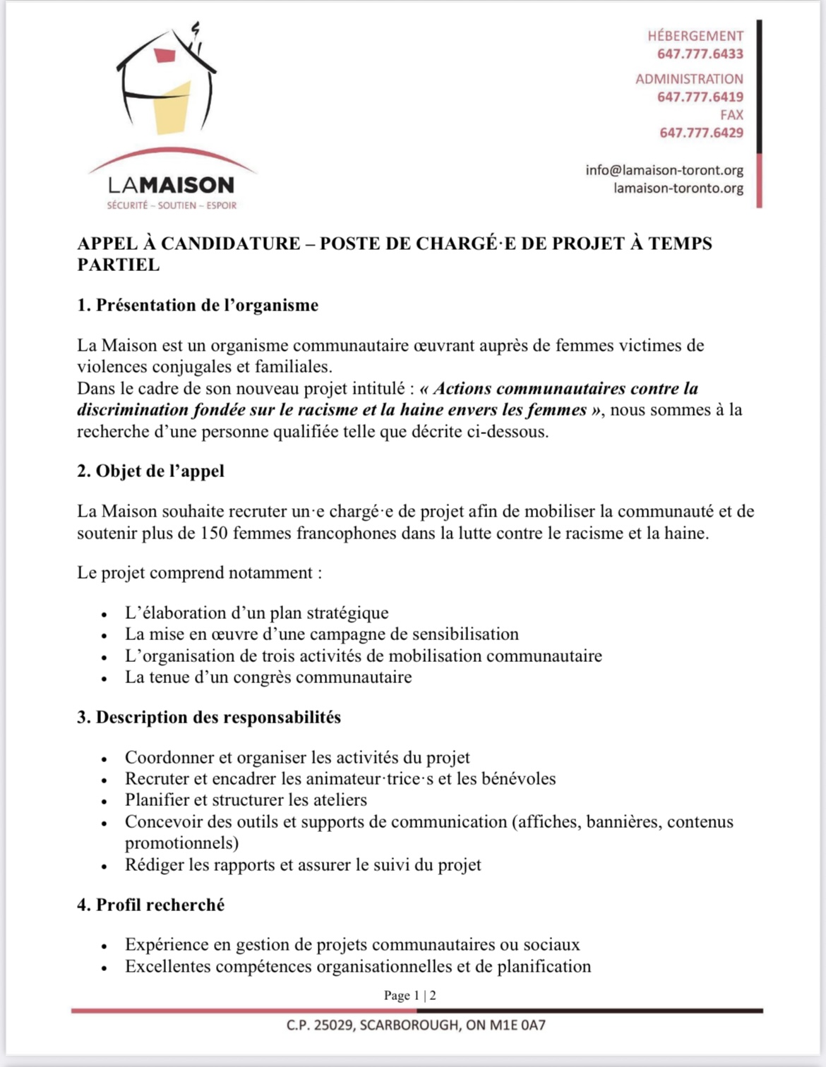 Appel à candidature – Chargé·e de projet (temps partiel)